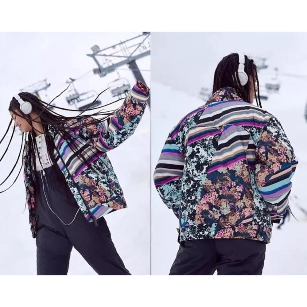 Free People Movement Bunny Slope Puffer Jacket Black Diamond Print Size Small